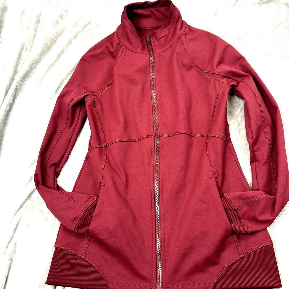 NEW Apana Yoga Lifestyle Jacket Women XS Burgundy Full Zip Athletic Thumbhole